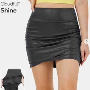 Halara Cloudful Shine High Waisted Bodycon Foil Print Stretchy Ruched Skirt